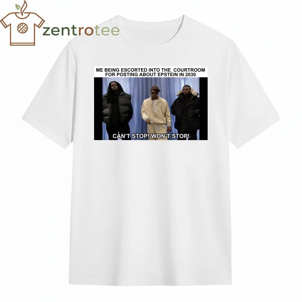 Me being escorted into the courtroom for posting about Epstein in 2030 tee