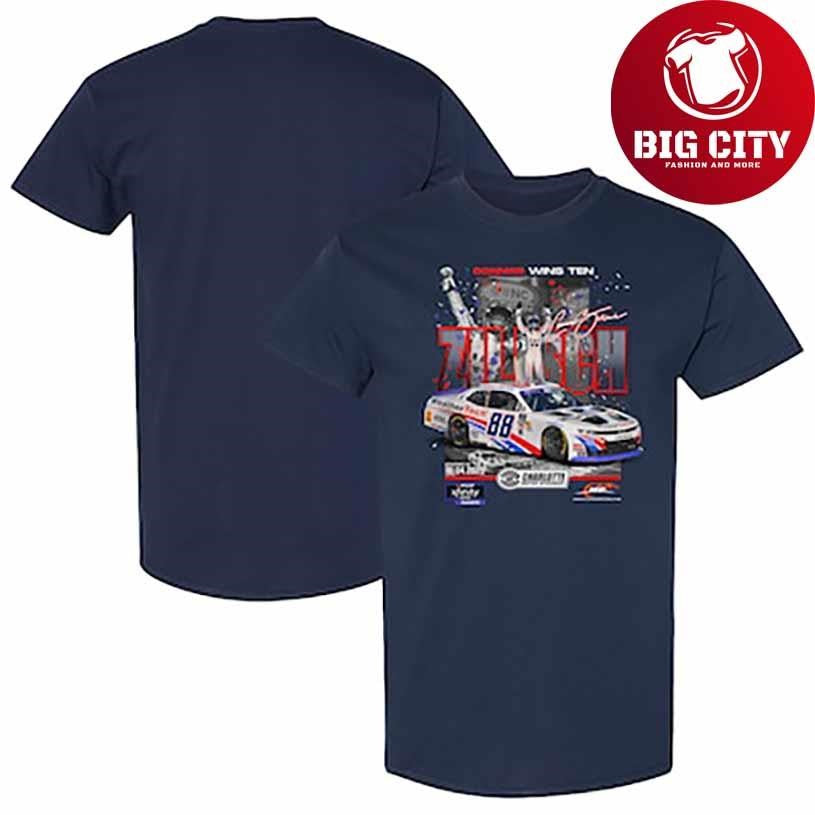 Men’s Checkered Flag Sports Navy 2025 Blue Cross NC 250 Xfinity Series Race Win 2 side Shirt