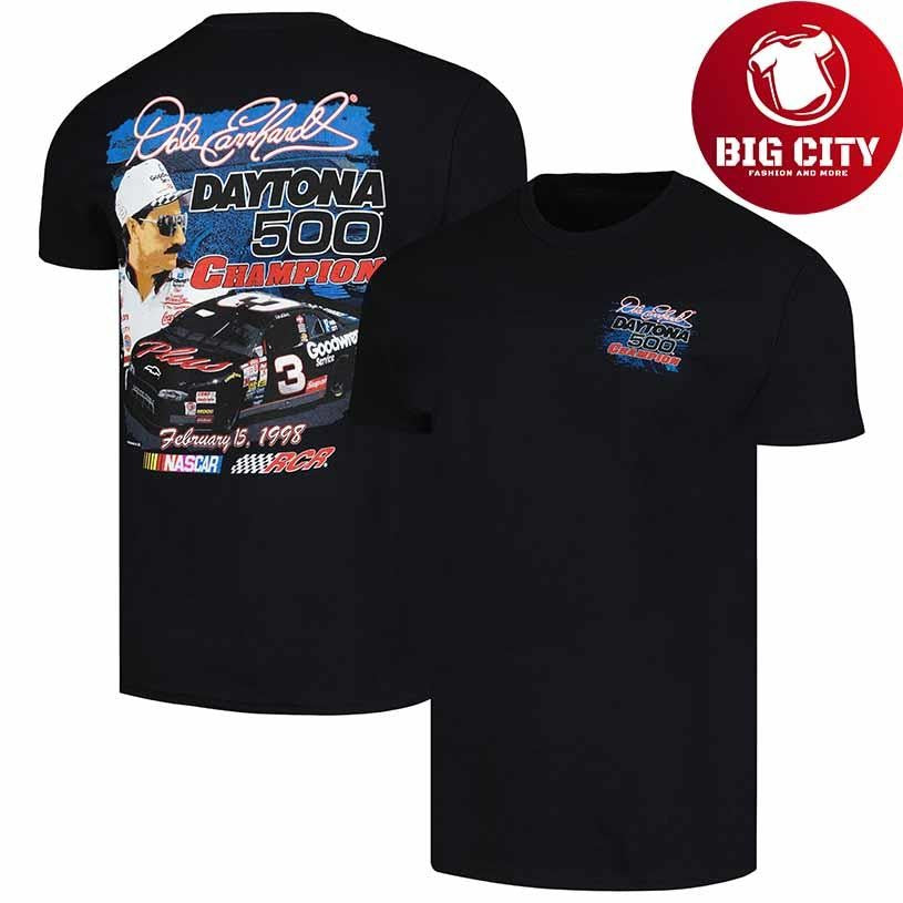 Men’s Dale Earnhardt Checkered Flag Sports Black 1998 Daytona 500 Champion Anniversary Shirt