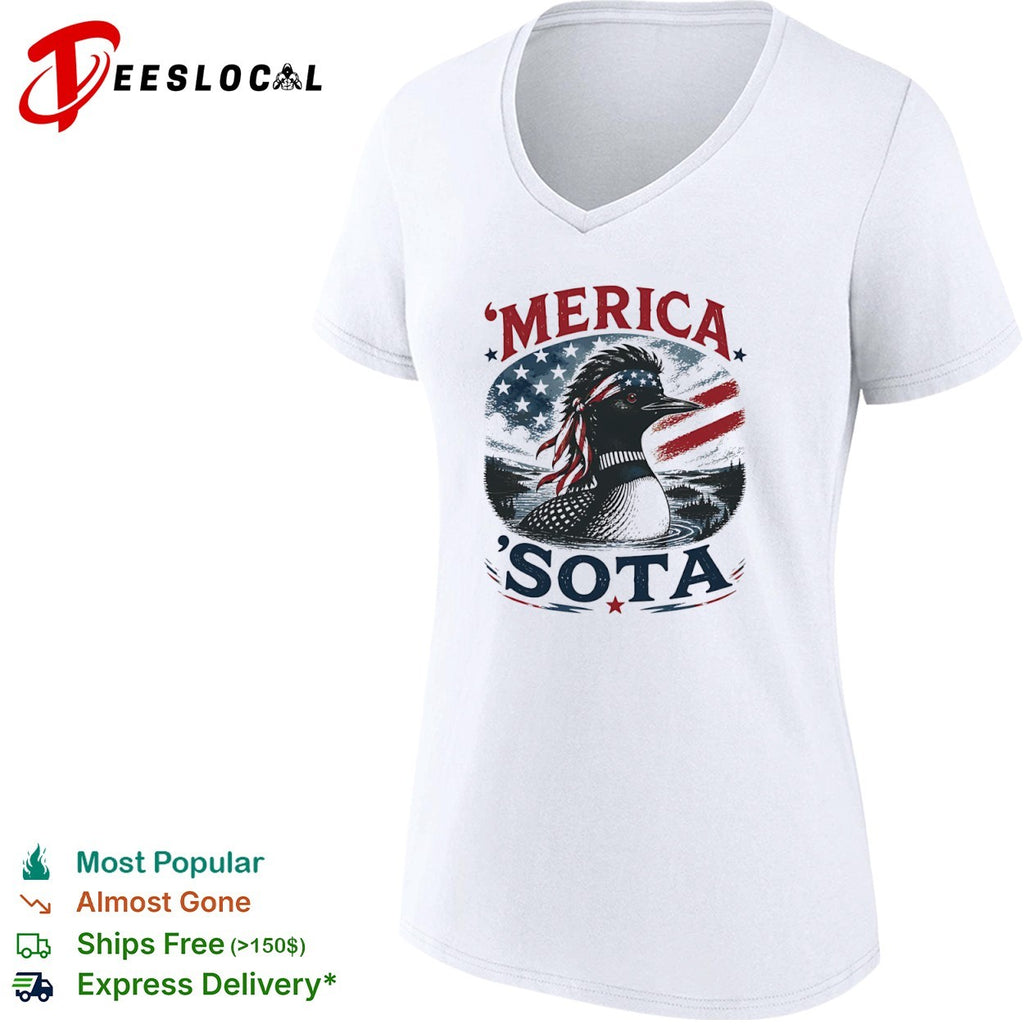 Merica Sota Minnesota Loon Patriotic Flag American Wildlife Bird shirt