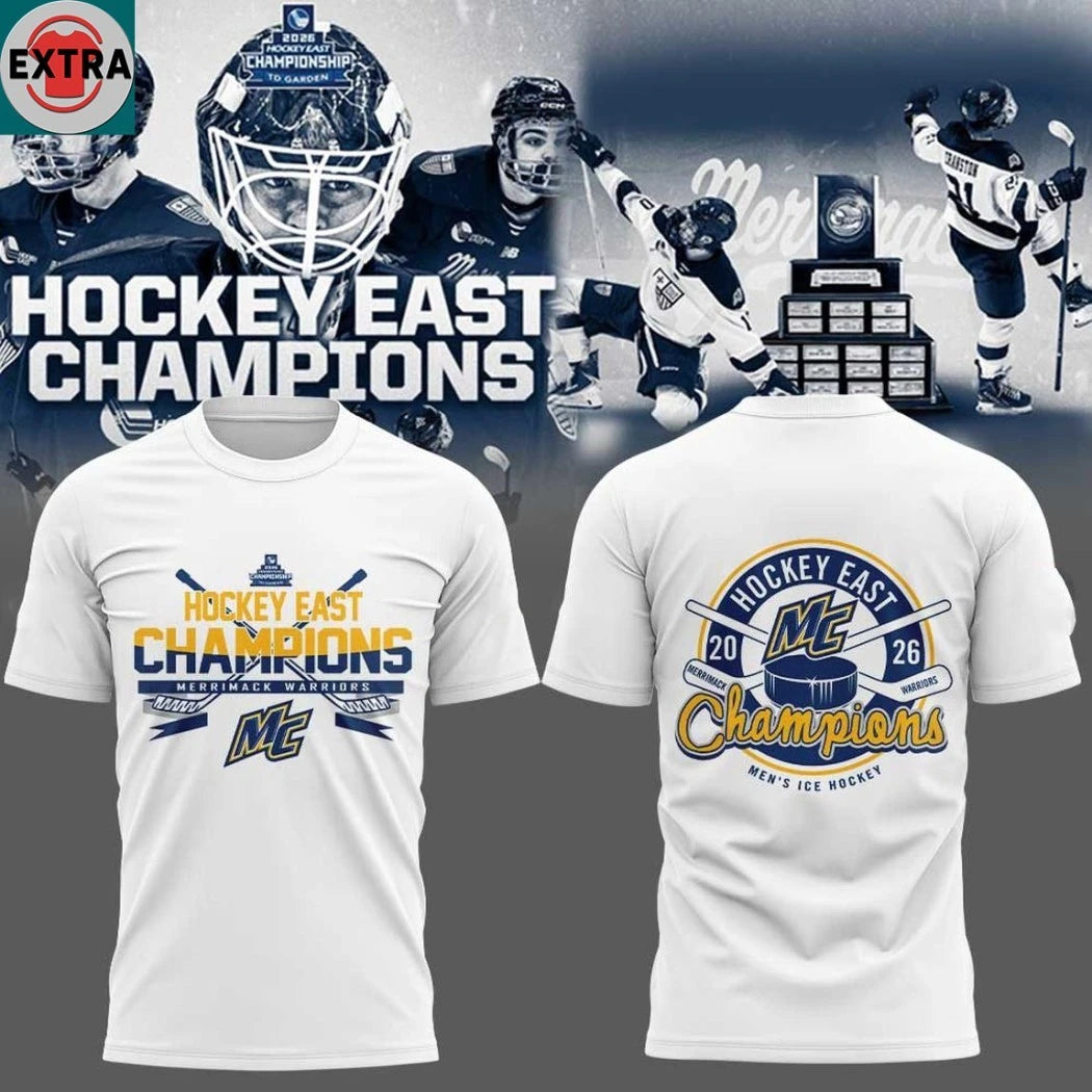 Merrimack Warriors Men’s Hockey East Champions 2026 Logo Two Sided Hoodie Shirts