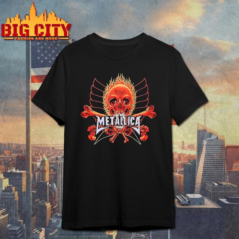 Metallica Flaming Rebel Skull Shirt