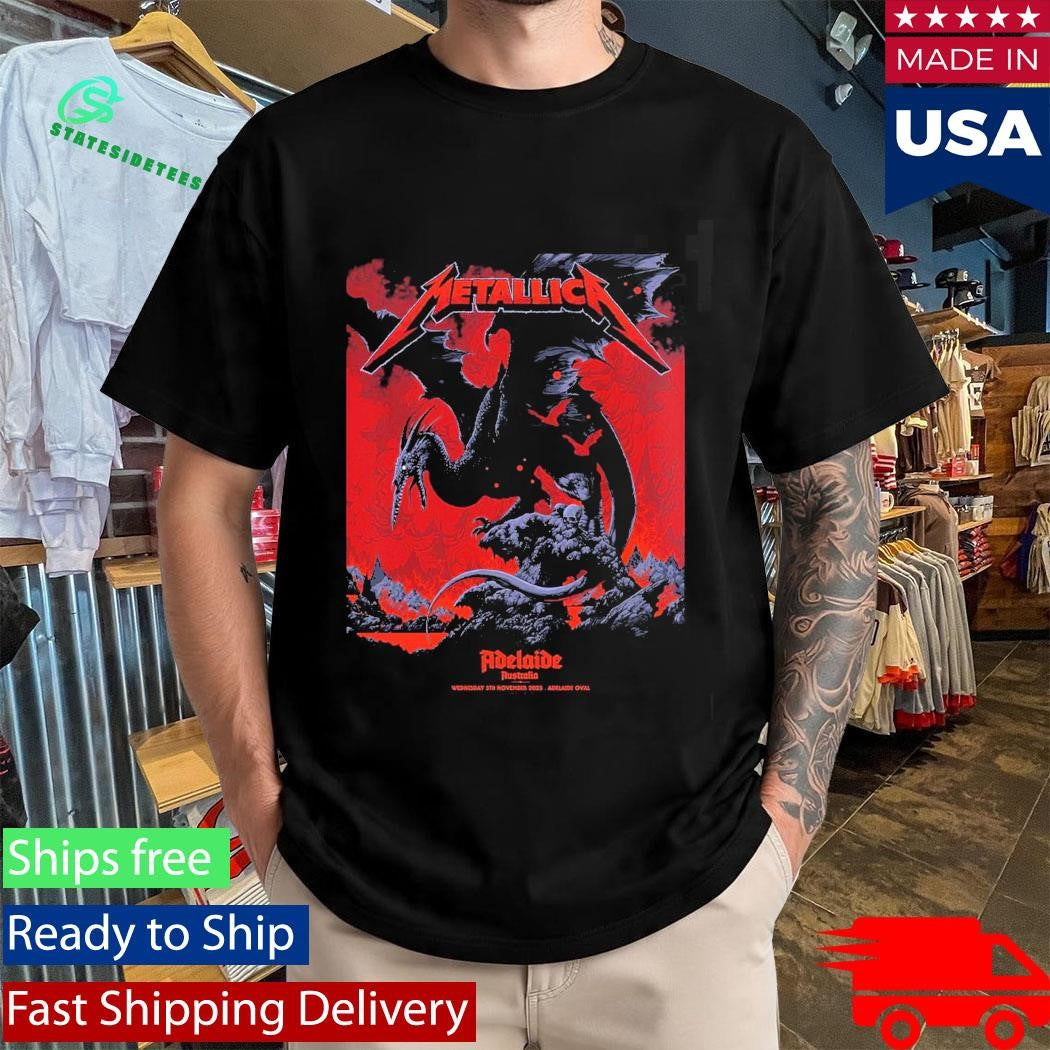 Metallica M72 Adelaide Australia Pop Up Shop Exclusive Poster By Ken Taylor At Adelaide Oval On November 5 2025 Pterosaur Art Shirt