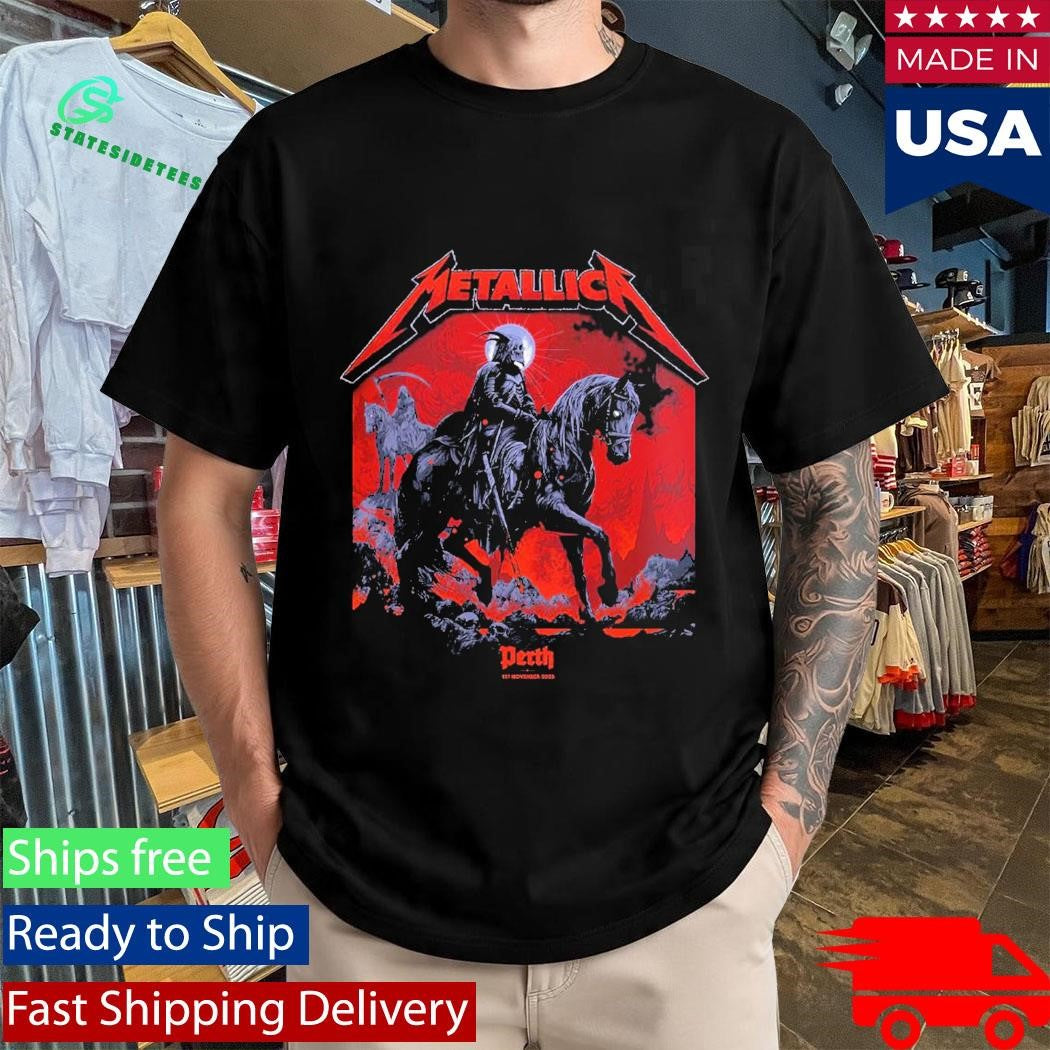 Metallica M72 Perth 2025 Pop Up Shop Event Tee By Ken Taylor For Australia At Optus Stadium On 1st November 2025 The Skeleton Knight Two Sided Shirt