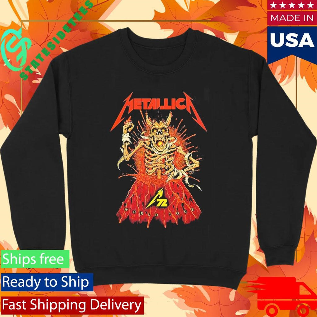 Metallica M72 World Tour Australia And New Zealand 2025 Fancards Feat Metallica Skeleton In The Vocano With Dates Back Shirt