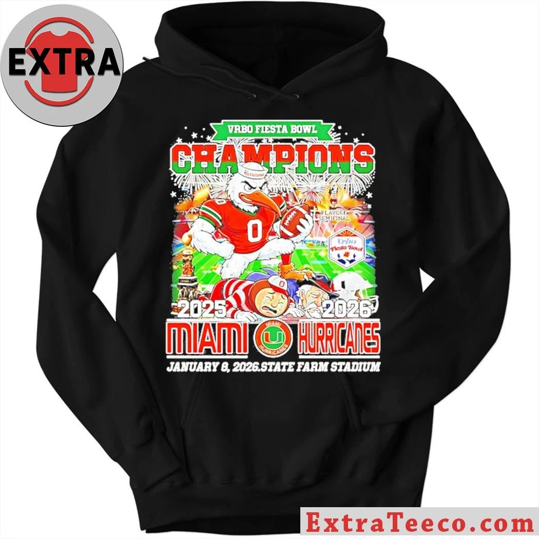 Miami Beat Ole Miss And Ohio State Win 2026 Vrbo Fiesta Bowl Champions Mascot And Logo Shirt