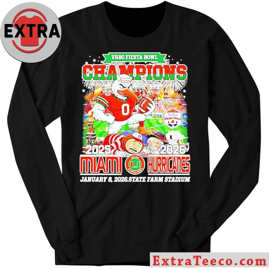 Miami Beat Ole Miss And Ohio State Win 2026 Vrbo Fiesta Bowl Champions Mascot And Logo Shirt