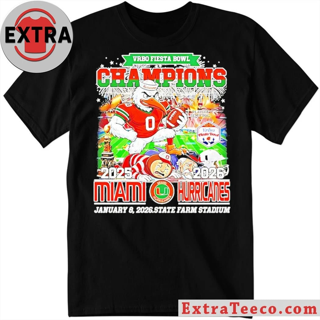 Miami Beat Ole Miss And Ohio State Win 2026 Vrbo Fiesta Bowl Champions Mascot And Logo Shirt