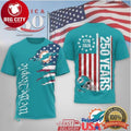 Miami Dolphins America 250 Years Semiquincentennial Patriotic Graphic Two Sided Shirt