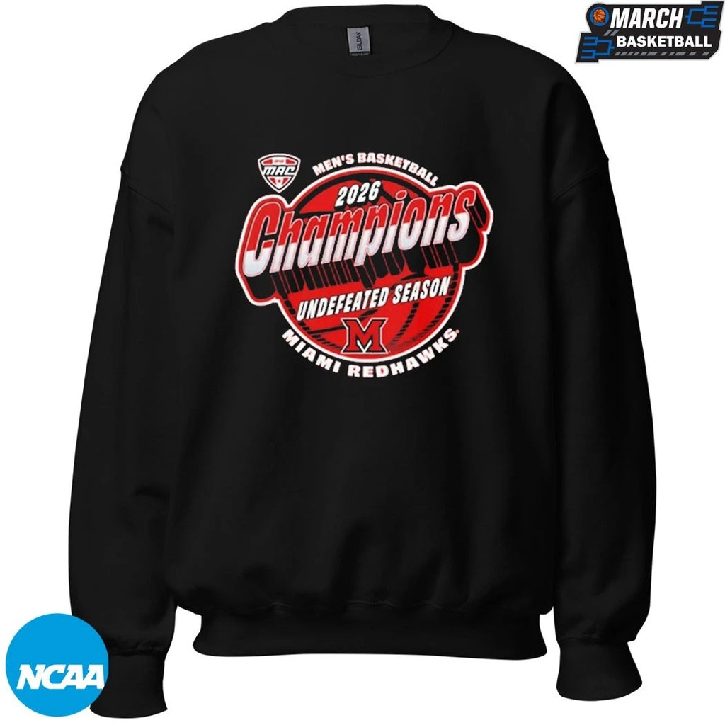 Miami RedHawks 2026 Men’s Basketball Undefeated Season MAC Champions T-Shirts