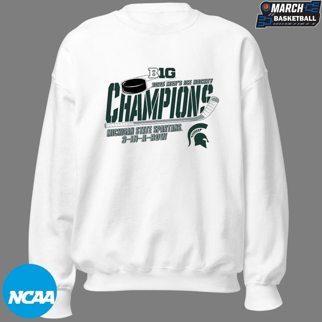 Michigan State Spartans 2026 Big Ten Hockey Champions 3 In A Row T-Shirts
