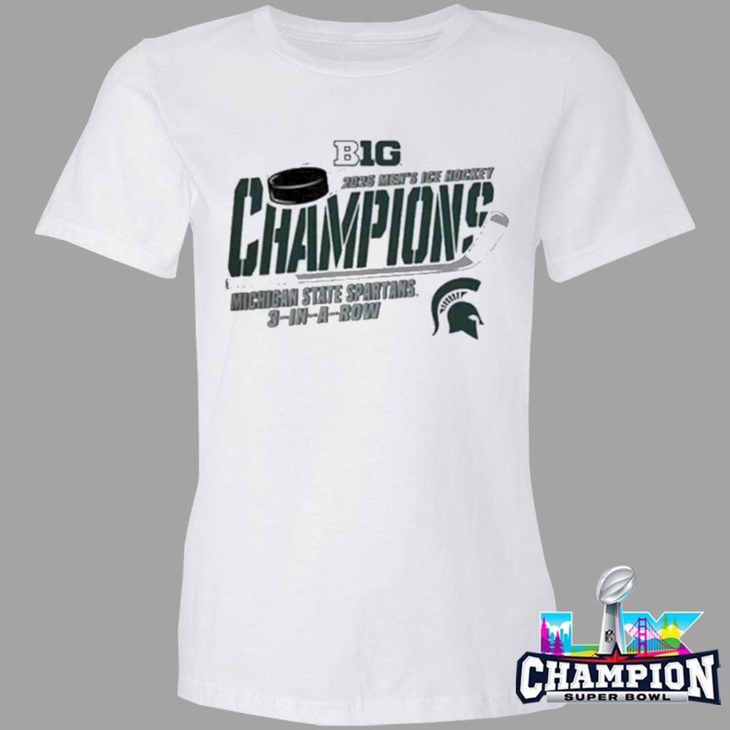 Michigan State Spartans Champions Big Ten 2026 Men’s Ice Hockey 3 In A Row Shirt