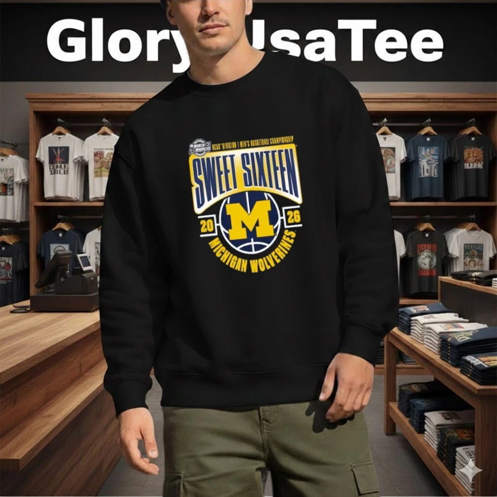 Michigan Wolverines 2026 NCAA Division I Men’s Basketball Tournament March Madness Sweet 16 T-Shirt
