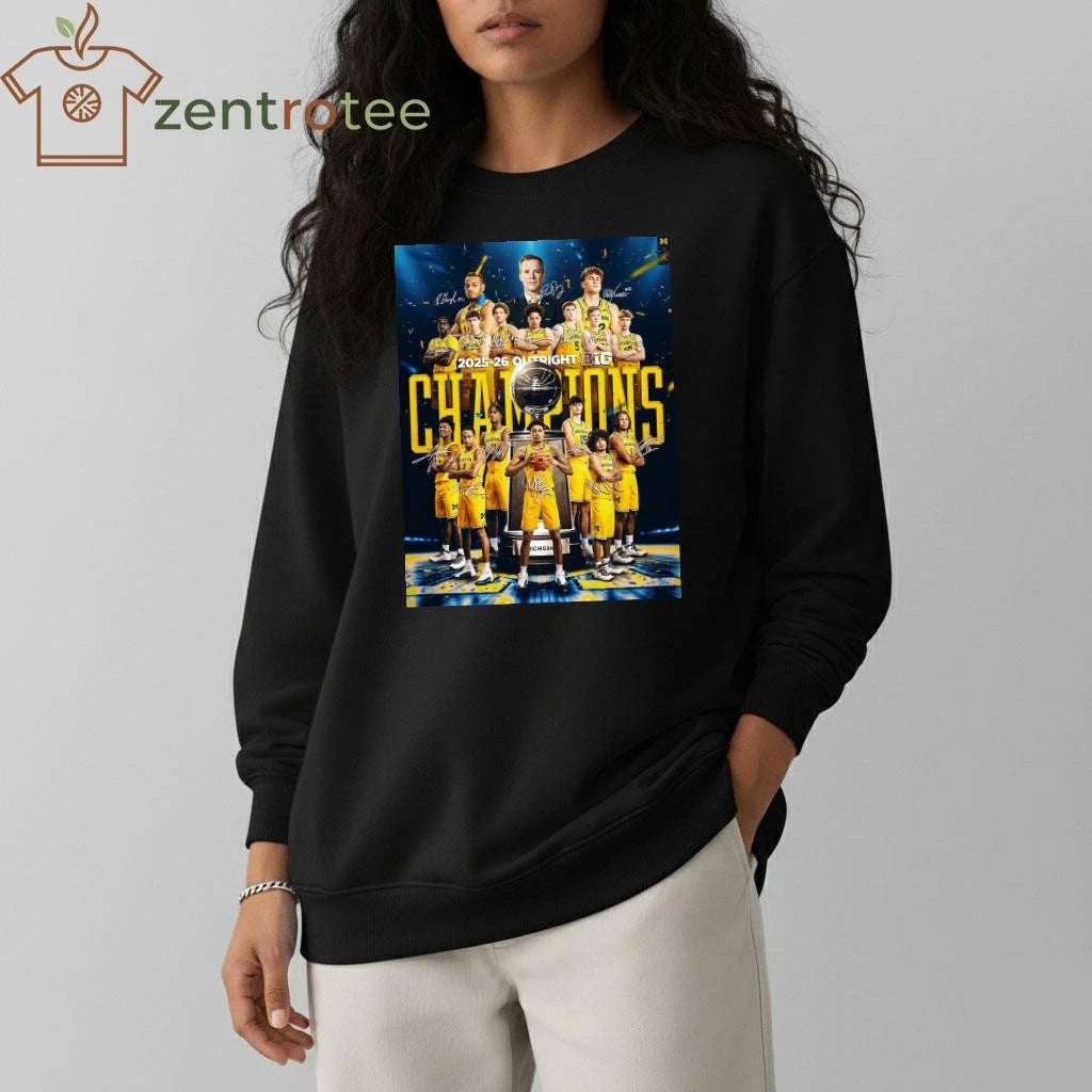 Michigan Wolverines Men’s Basketball 2025 2026 Outright B1G Big 10 Champions All Over signature tee
