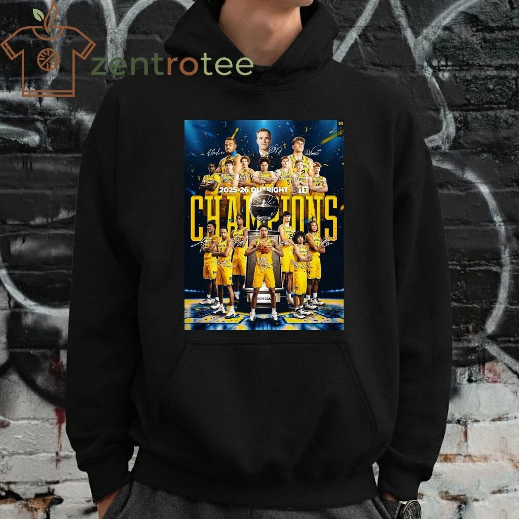 Michigan Wolverines Men’s Basketball 2025 2026 Outright B1G Big 10 Champions All Over signature tee