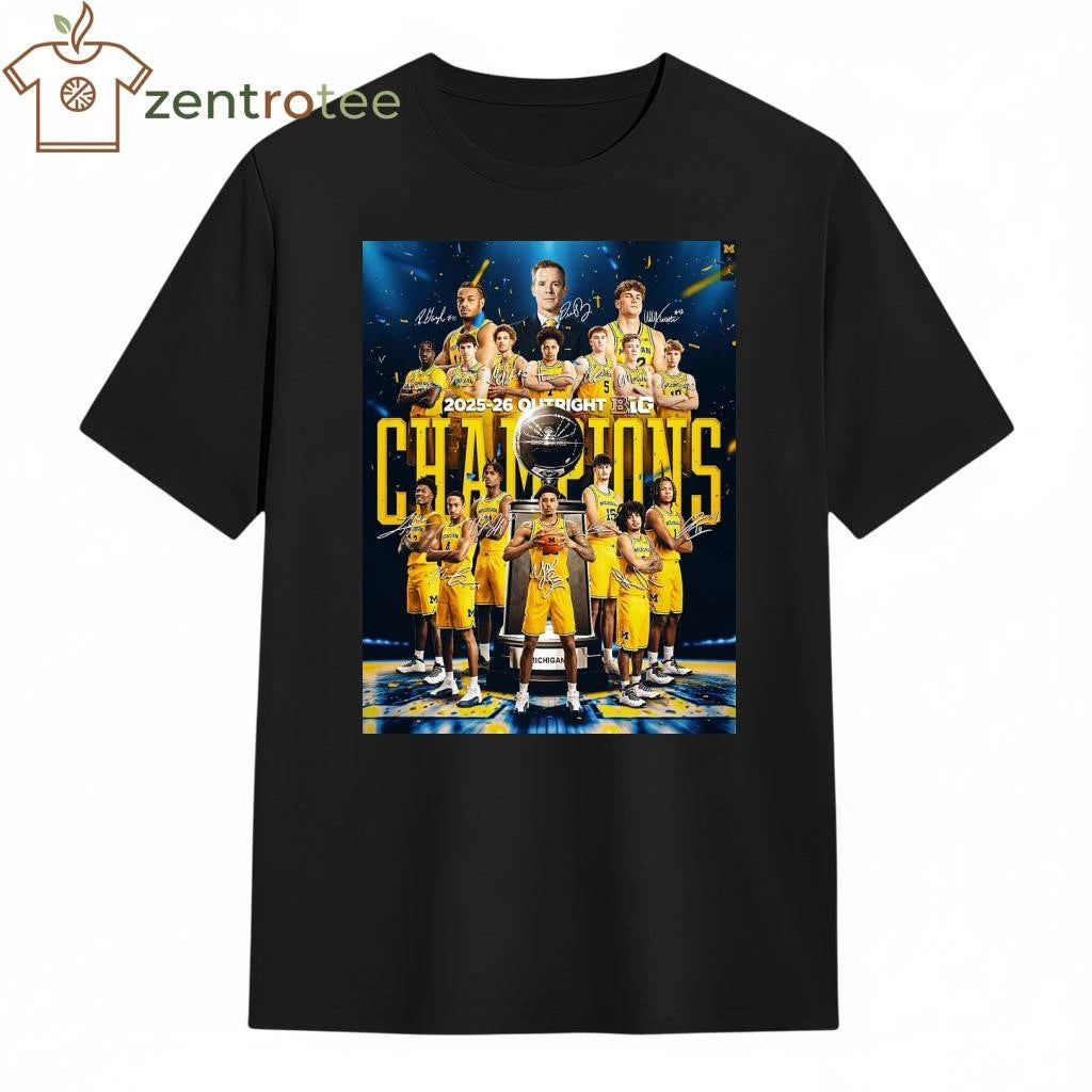 Michigan Wolverines Men’s Basketball 2025 2026 Outright B1G Big 10 Champions All Over signature tee
