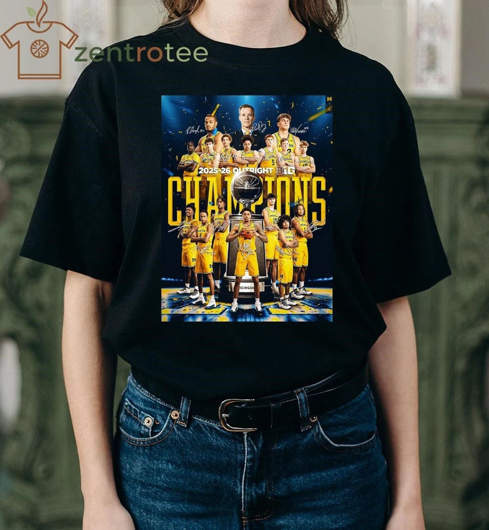 Michigan Wolverines Men’s Basketball 2025 2026 Outright B1G Big 10 Champions All Over signature tee