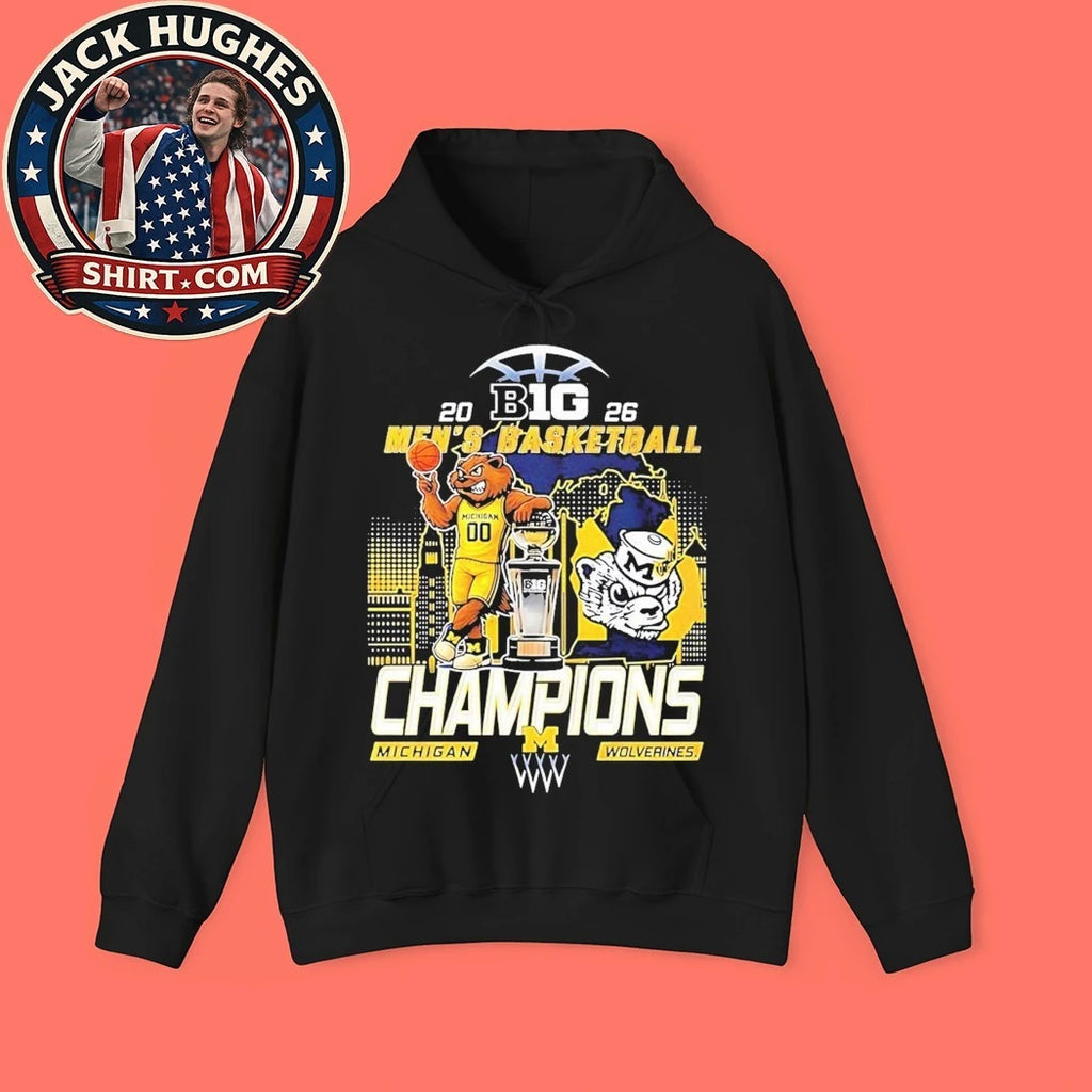 Michigan Wolverines Men’s Basketball B1G Big 10 Conference 2026 Champions Mascot And Logo T-Shirt