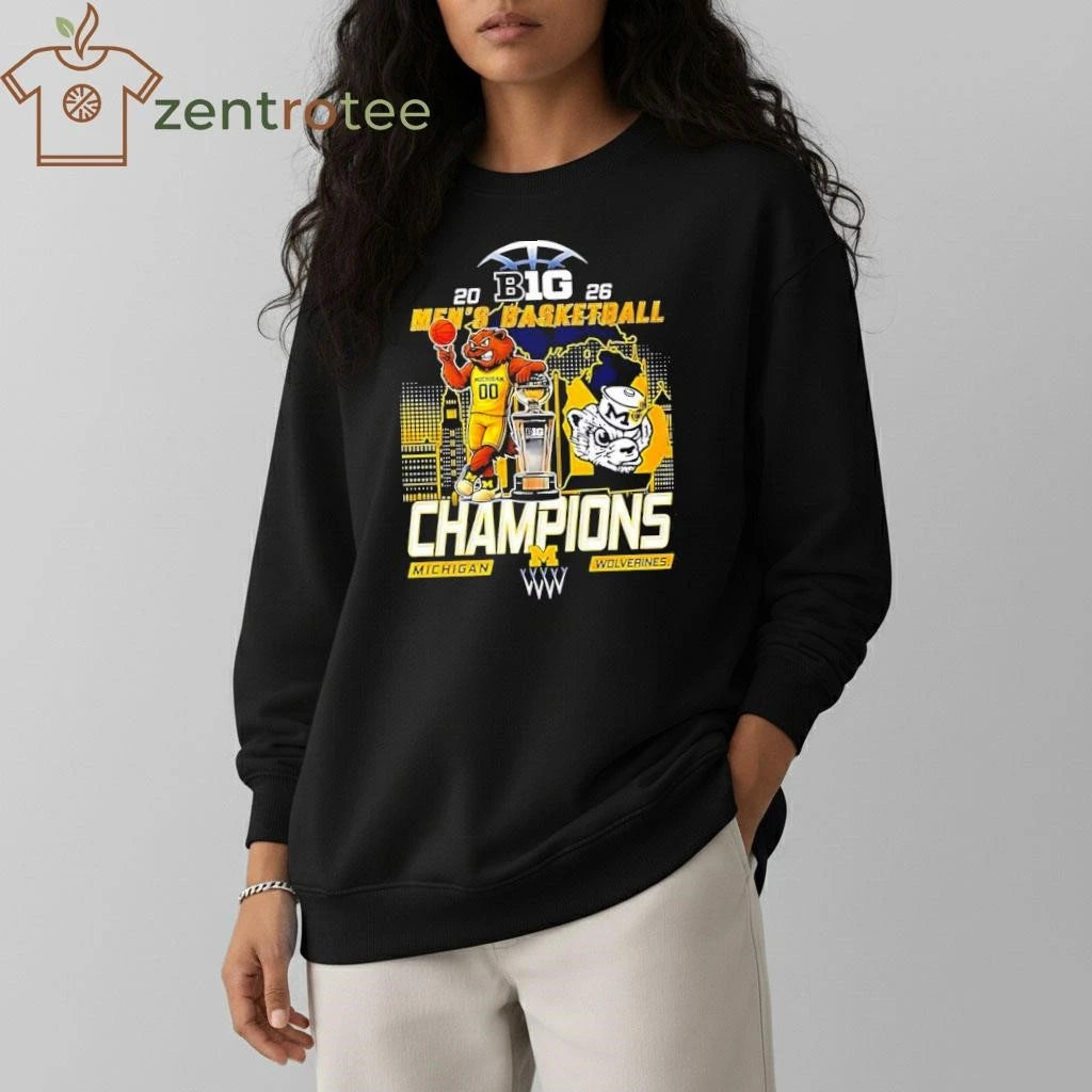 Michigan Wolverines Men’s Basketball B1G Big 10 Conference 2026 Champions Mascot tee