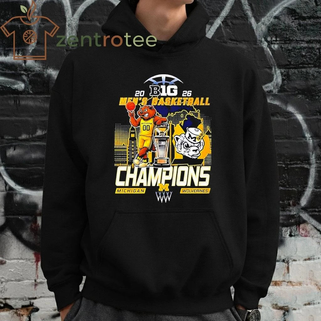 Michigan Wolverines Men’s Basketball B1G Big 10 Conference 2026 Champions Mascot tee