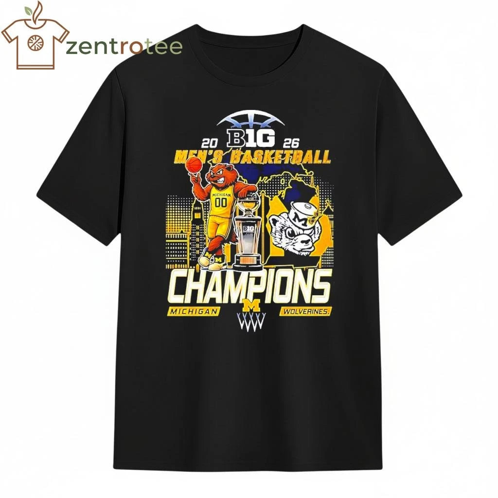 Michigan Wolverines Men’s Basketball B1G Big 10 Conference 2026 Champions Mascot tee