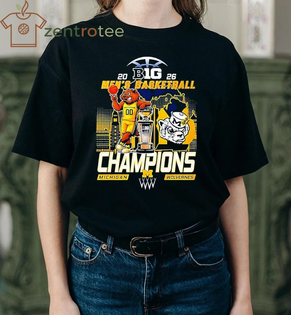 Michigan Wolverines Men’s Basketball B1G Big 10 Conference 2026 Champions Mascot tee