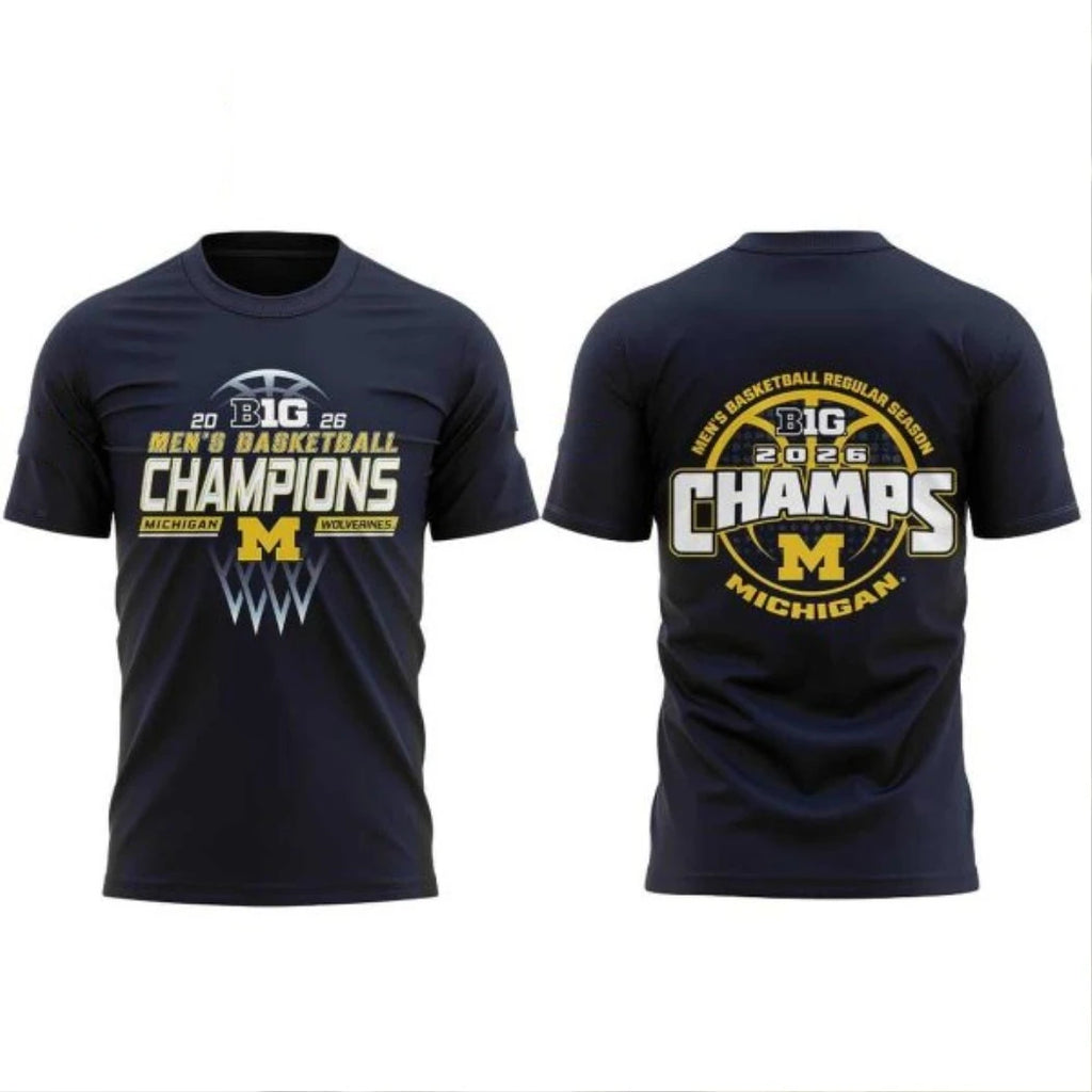 Michigan Wolverines Men’s Basketball Big Ten 2026 Champions Logo Two Sided Shirt