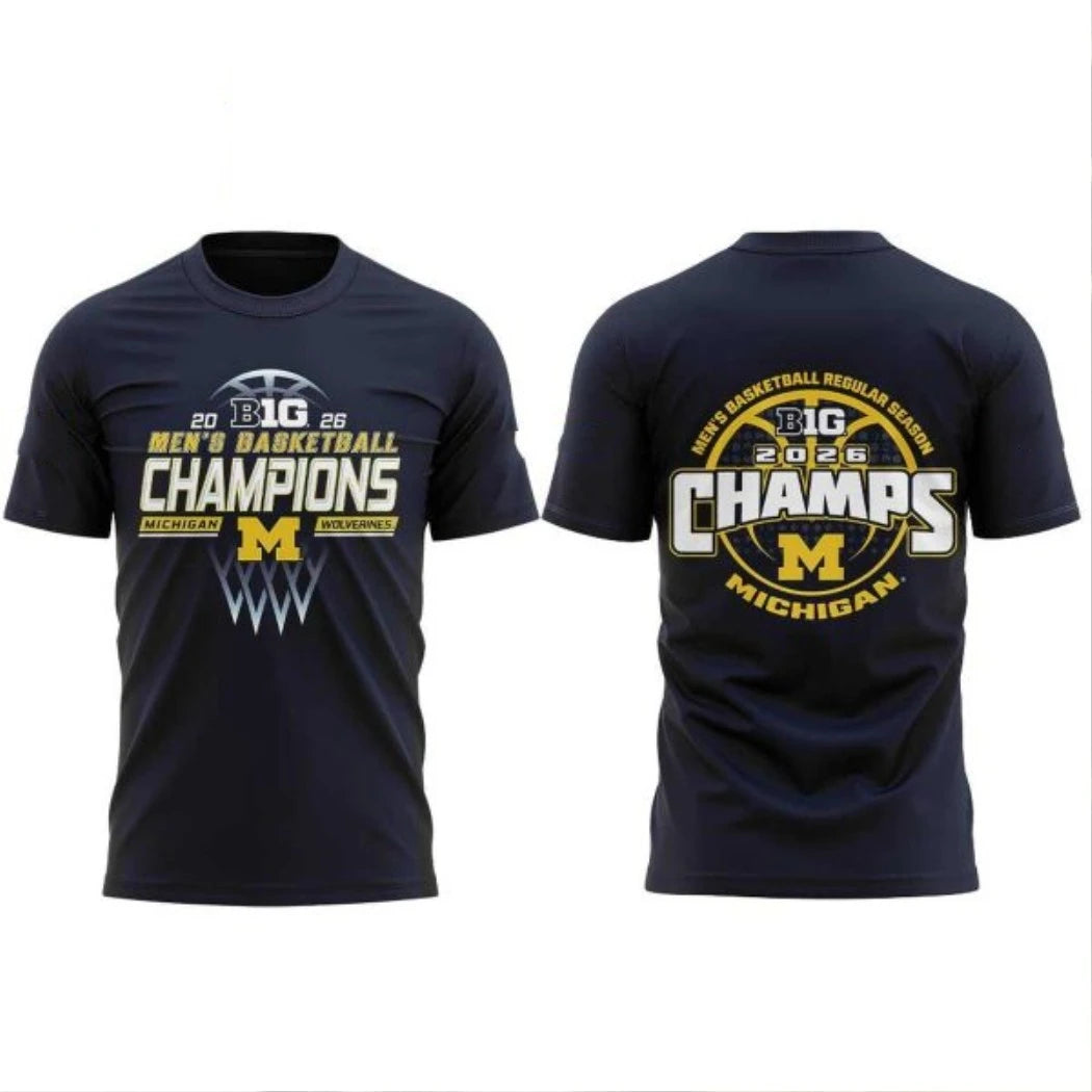 Michigan Wolverines Men’s Basketball Big Ten 2026 Champions Logo Two Sided Shirt
