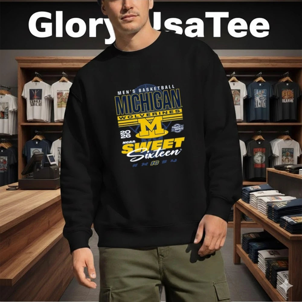 Michigan Wolverines Navy Blue Something Inked 2026 NCAA March Madness Sweet 16 Bound Shirt
