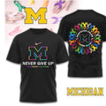 Michigan Wolverines Never Give Up Fight Cancer In All Colors Logo Two Sided T-Shirt