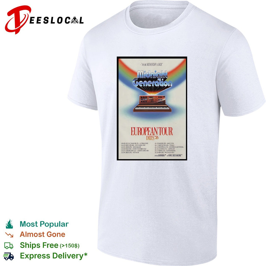 Midnight Generation 2026 European tour synthwave concert shirt