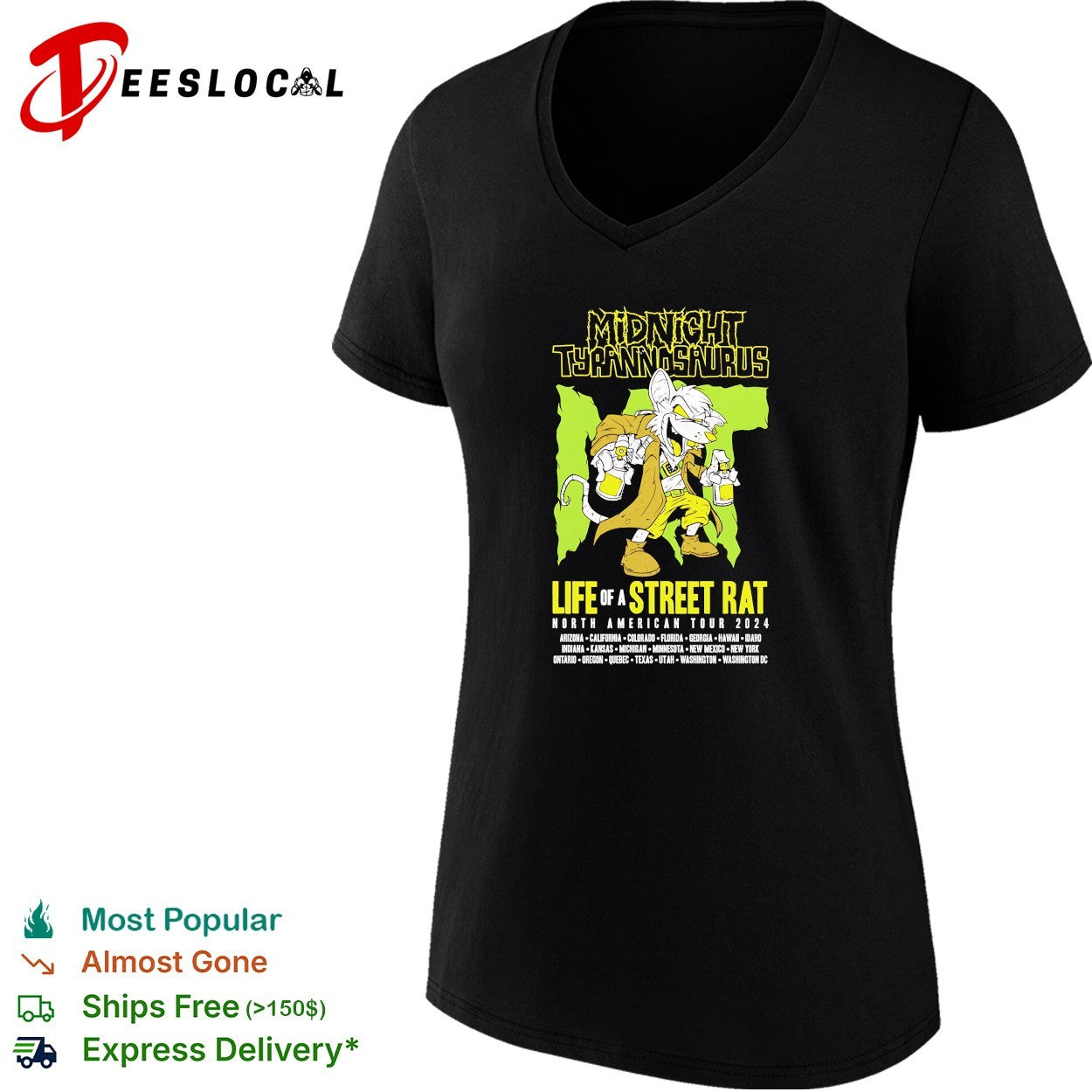 Midnight Tyrannosaurus the gauntlet bass music shirt