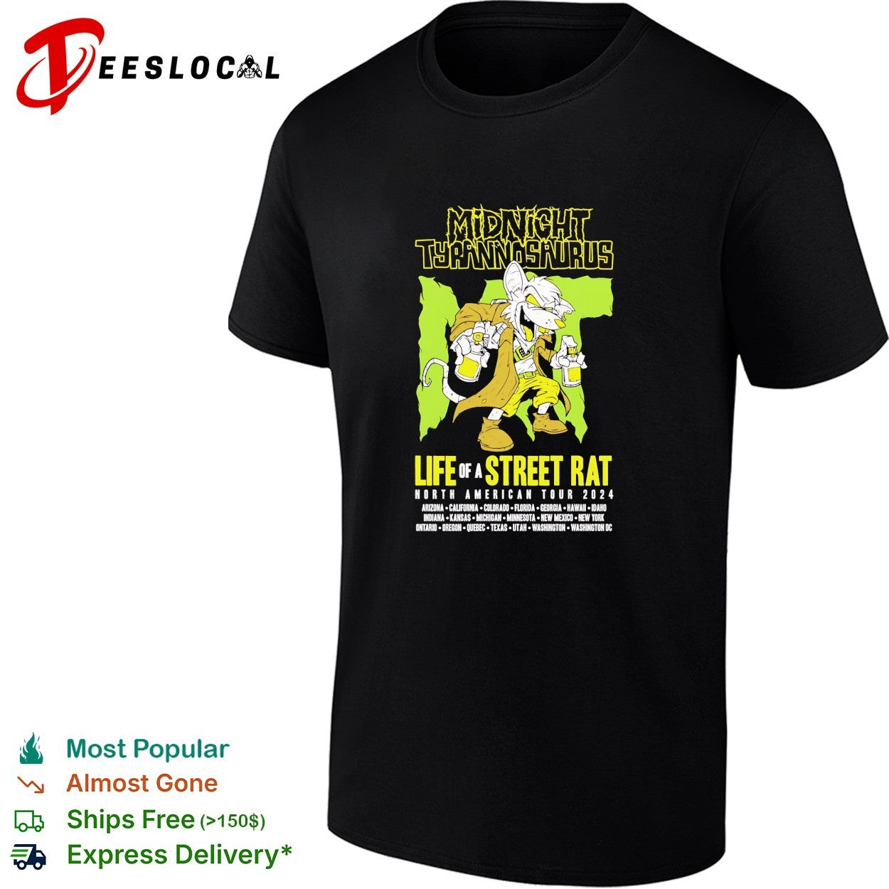 Midnight Tyrannosaurus the gauntlet bass music shirt