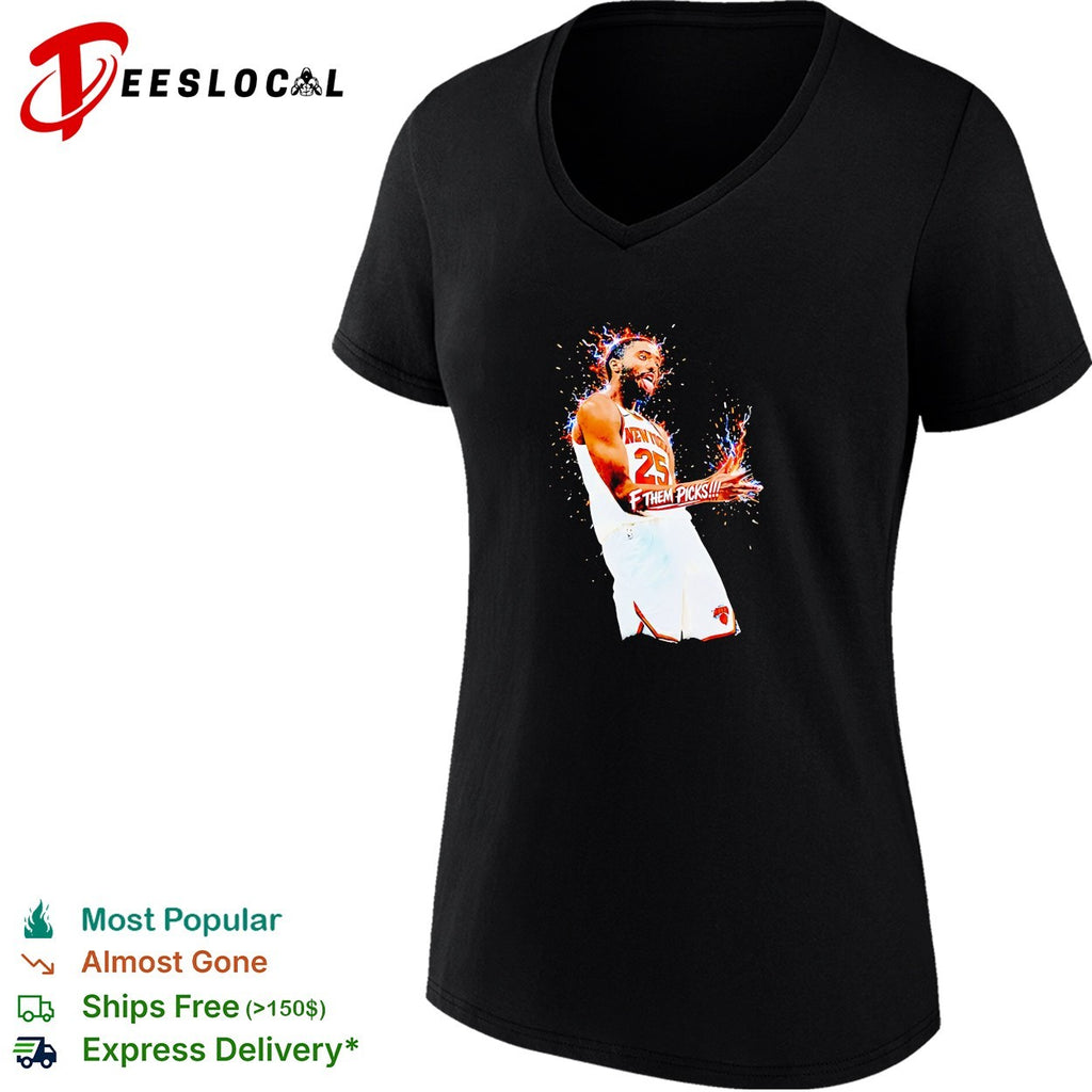 Mikal Bridges New York Knicks number 25 f them picks fiery celebration graphic shirt