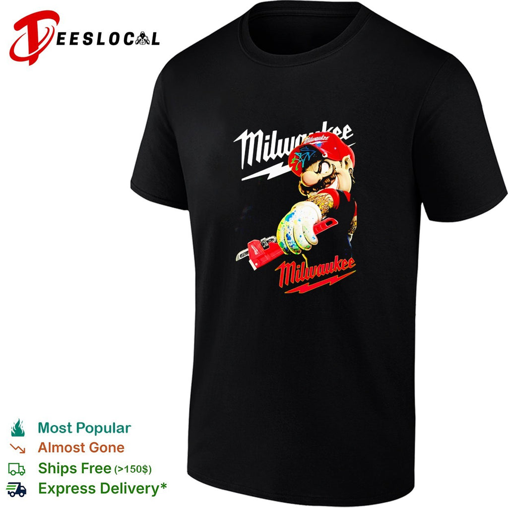 Milwaukee Super Mario plumbing parody tools brand logo fan art custom shirt