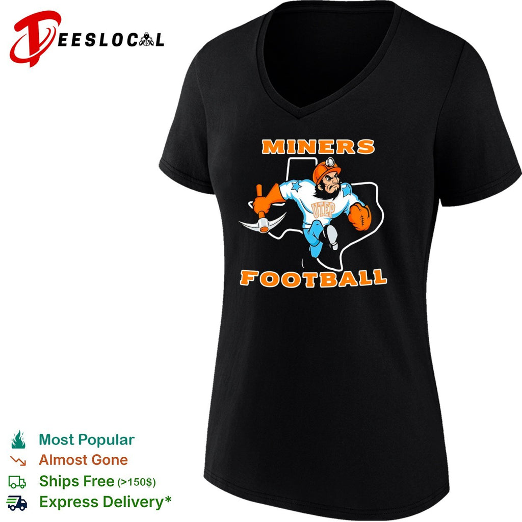 Miners Football UTEP Miners Texas Map Mascot Action shirt