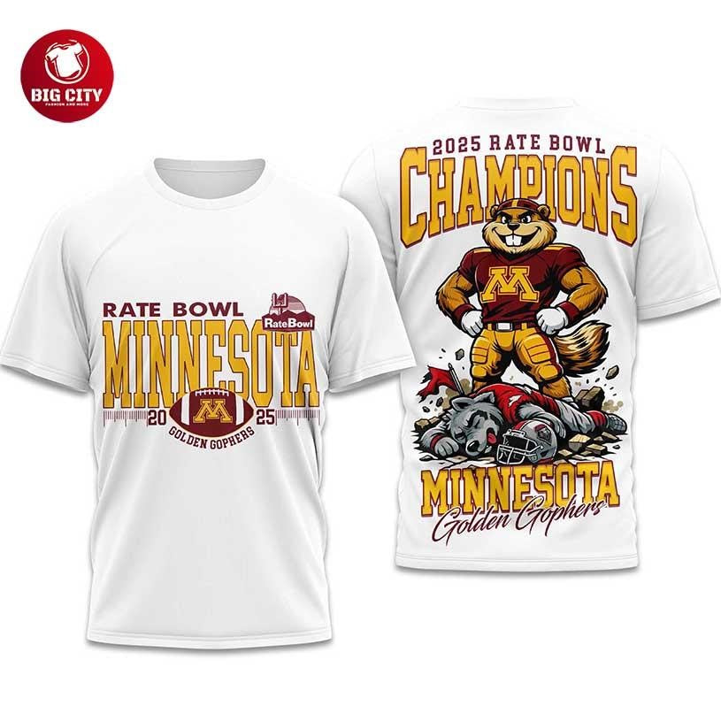 Minnesota Golden Gophers 2025 Rate Bowl Champions Two Sided Shirt