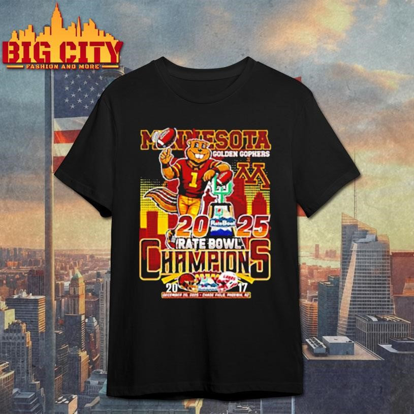 Minnesota Golden Gophers Rate Bowl 2025 trophy mascot skyline final score shirt