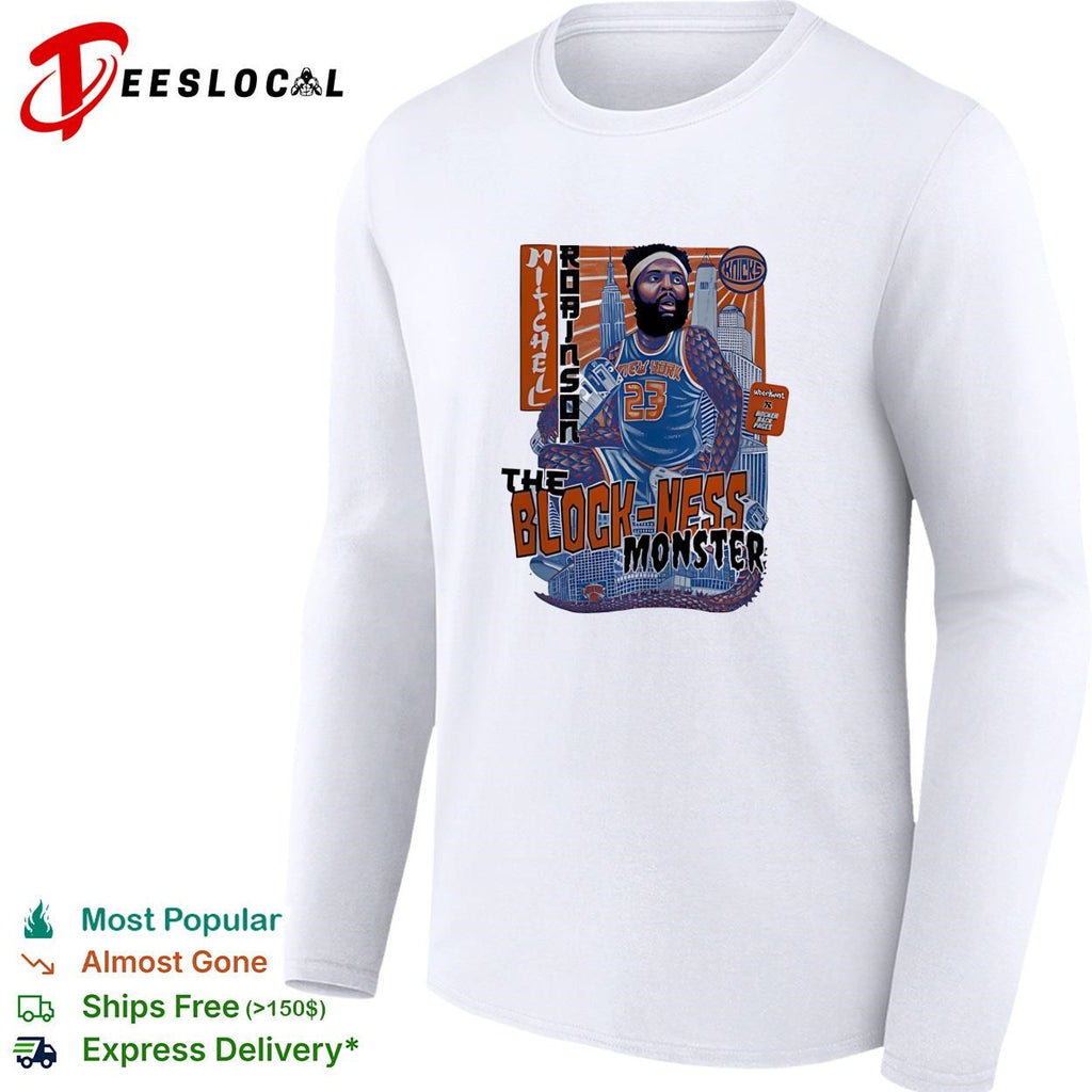 Mitchell Robinson 23 New York Knicks Block-Ness Monster illustration shirt