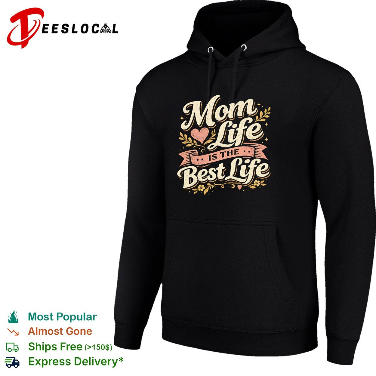 Mom Life is the Best Life Floral Heart Ribbon Script Text Design Quote shirt