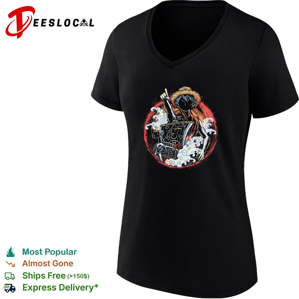 Monkey D Luffy Going Merry One Piece Anime Illustration and Straw Hat Pirate shirt