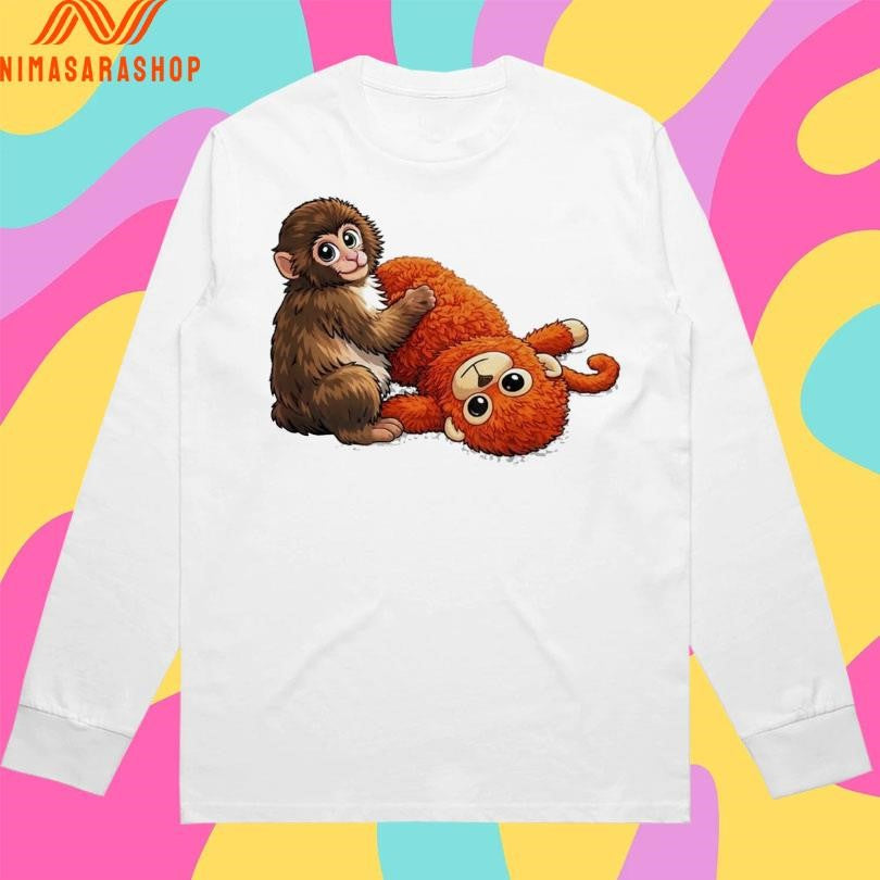 Monkey Punch Graphic Baby Monkey Holding Plush Toy 2026 Shirts
