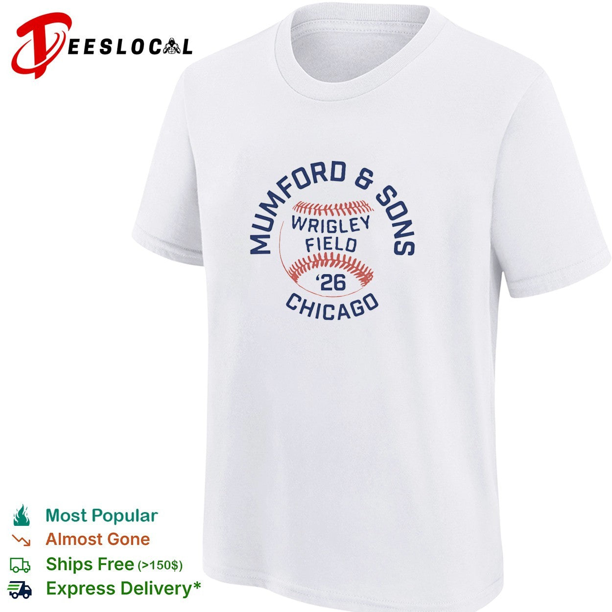 Mumford and Sons Wrigley Field Chicago 2026 baseball concert shirt