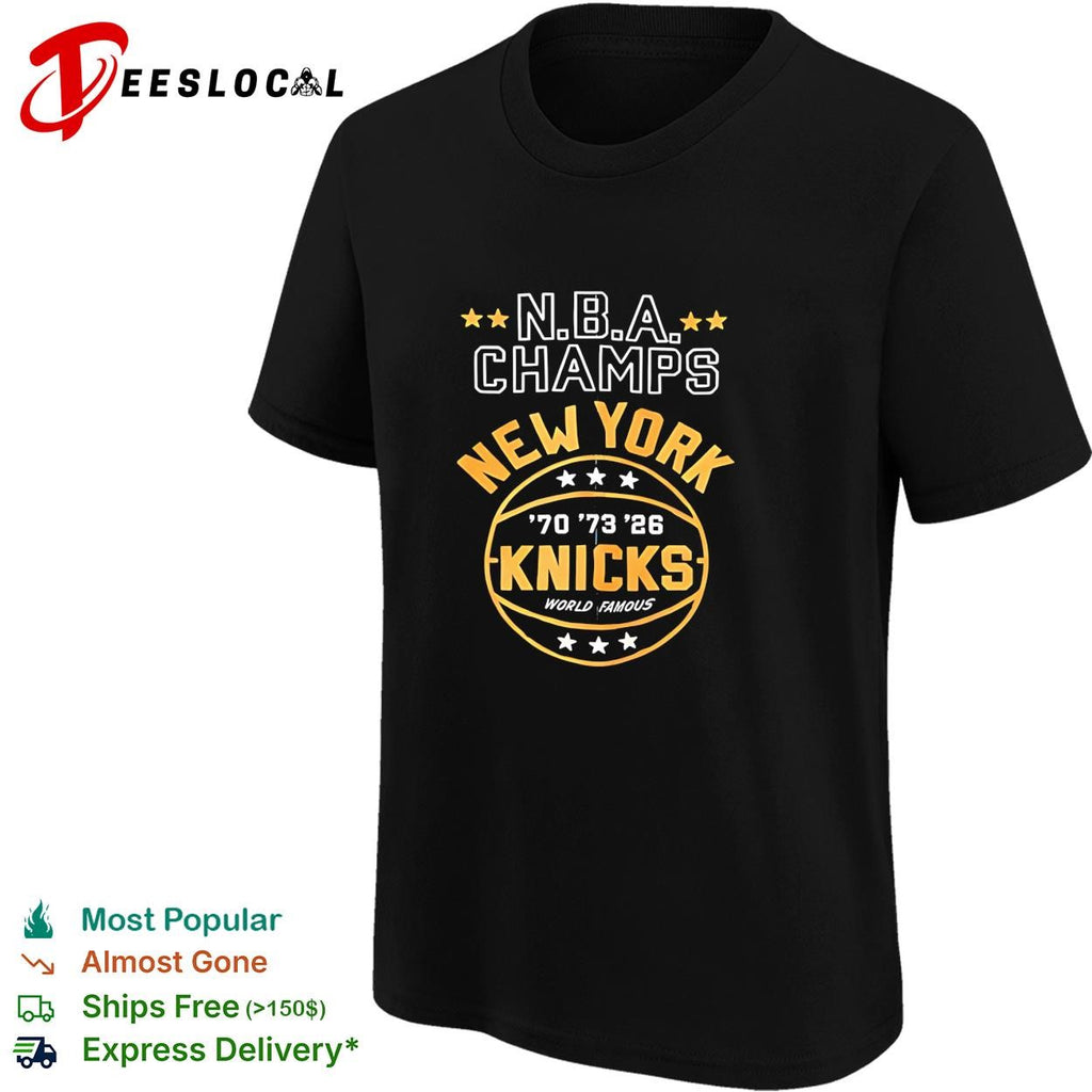 NBA champs New York Knicks 70 73 26 world famous circle badge graphic shirt