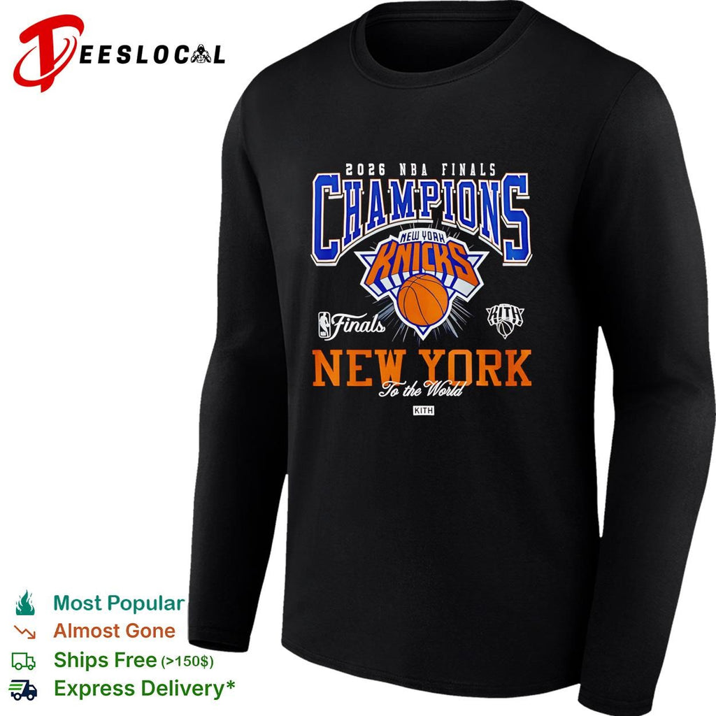 NBA finals champions New York Knicks 2026 crest badge bold basketball shirt