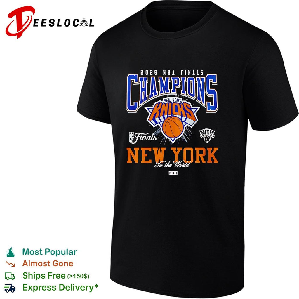 NBA finals champions New York Knicks 2026 crest badge bold basketball shirt
