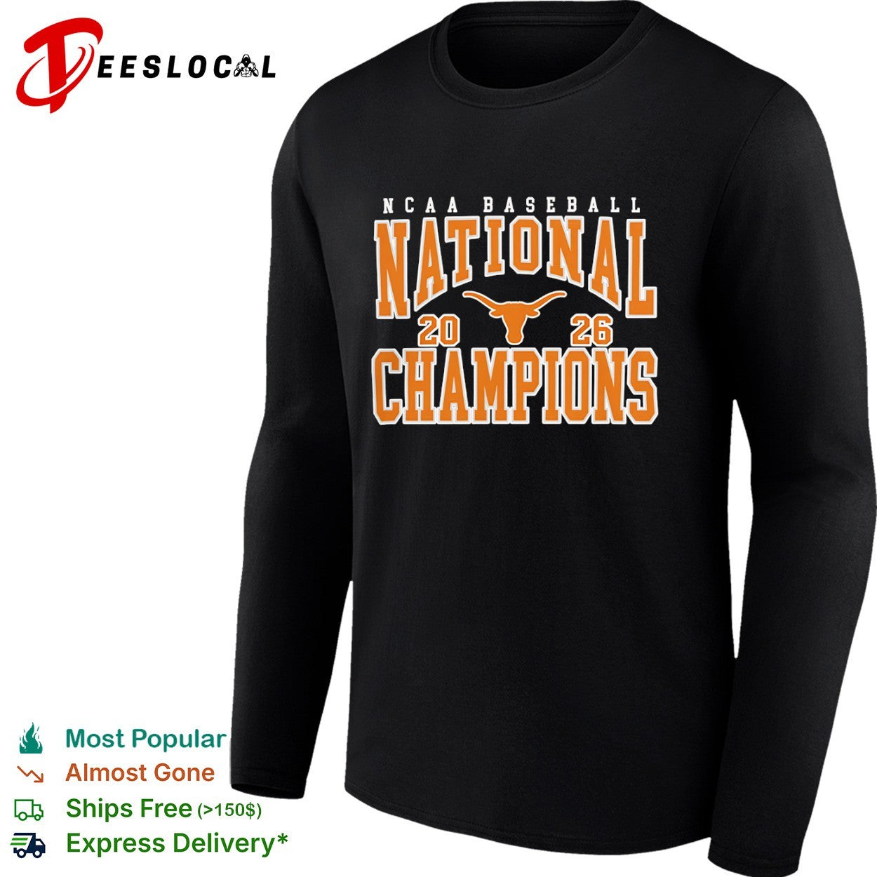 NCAA Baseball National Champions 2026 Texas Longhorns Logo Text Design shirt