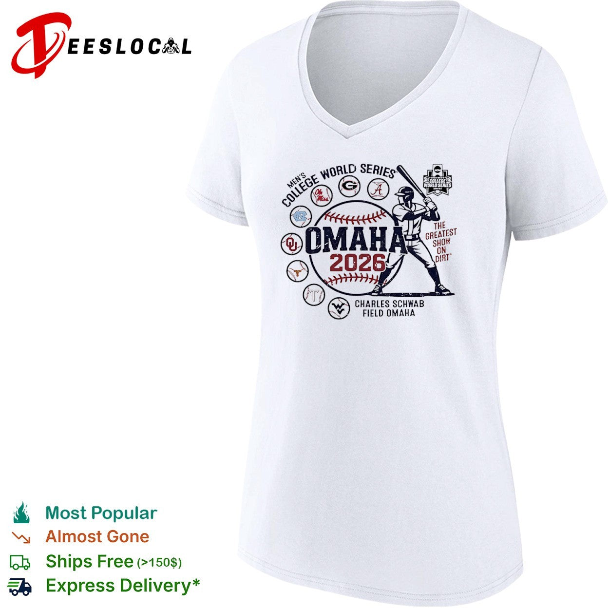 NCAA Mens College World Series the greatest show on dirt Omaha 2026 Charles Schwab Field shirt