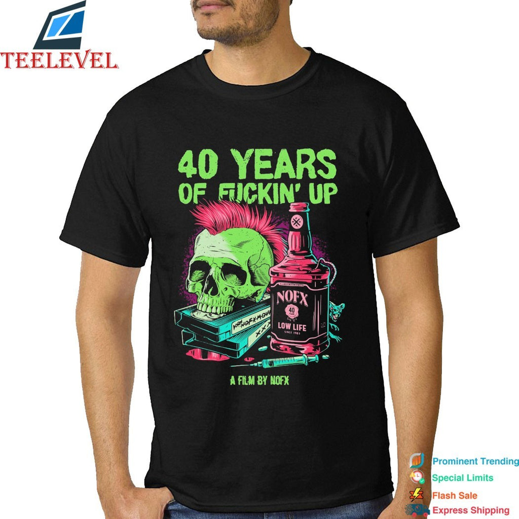 NOFX 40 Years Of Fuckin’ Up Low Life Bottle Skull T-shirts