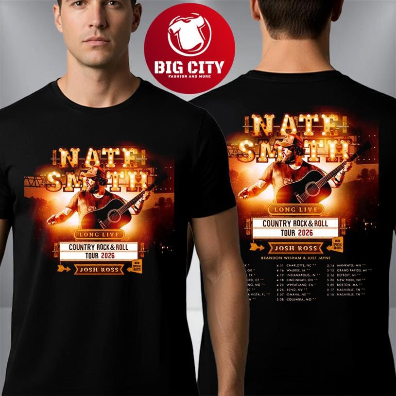Nate Smith Country Rock n Roll Tour 2026 Schedule Tour Dates Two Sided Shirt